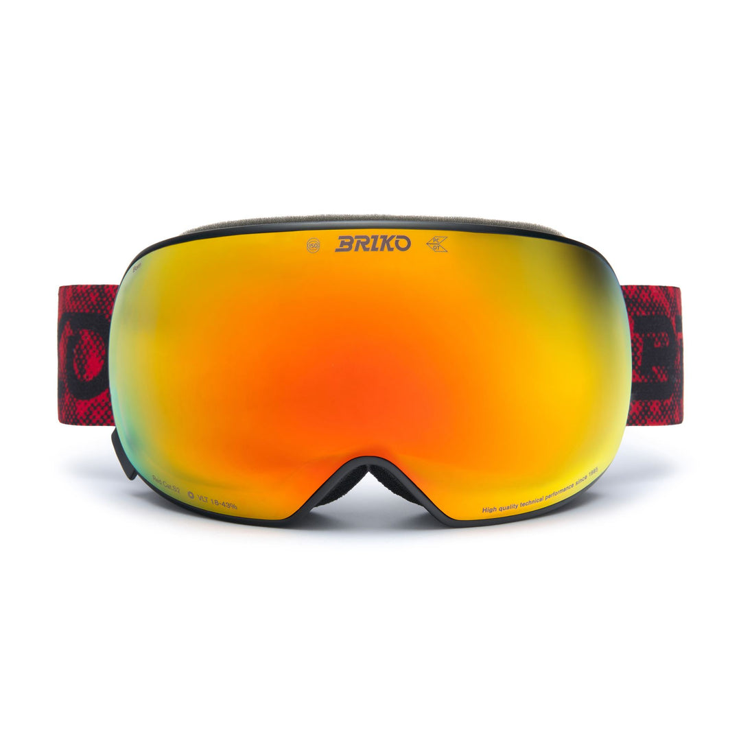 Maschera da sci unisex neri e rossi con trattamento antiappannamento e protezione UV. 01