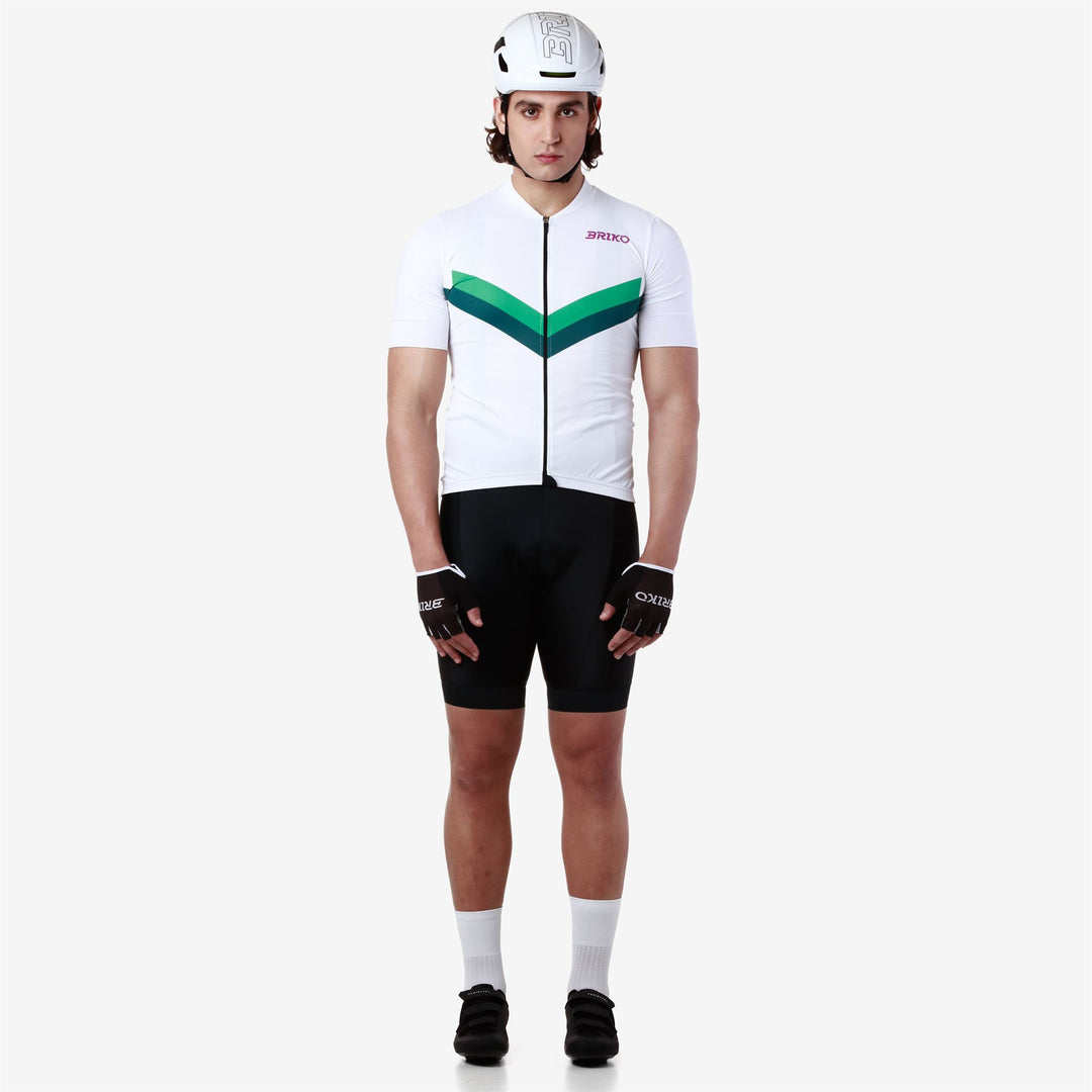 White and Green Men's Cycling Jersey for Road Biking main