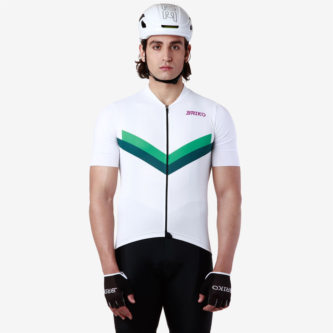 White and Green Men's Cycling Jersey for Road Biking main