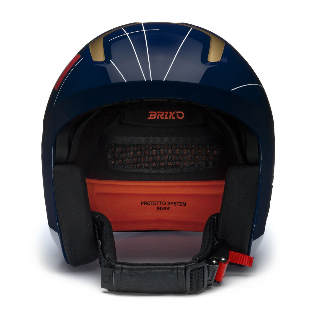 Casque de ski unisexe bleu et blanc pour la compétition, offrant un confort optimal. main