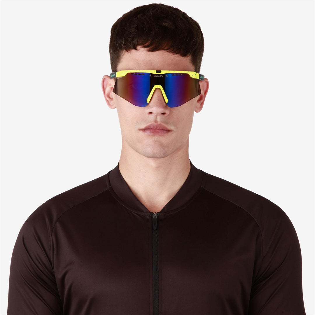 Lunettes de soleil de sport unisexes vertes et jaunes avec système de changement de verres facile main