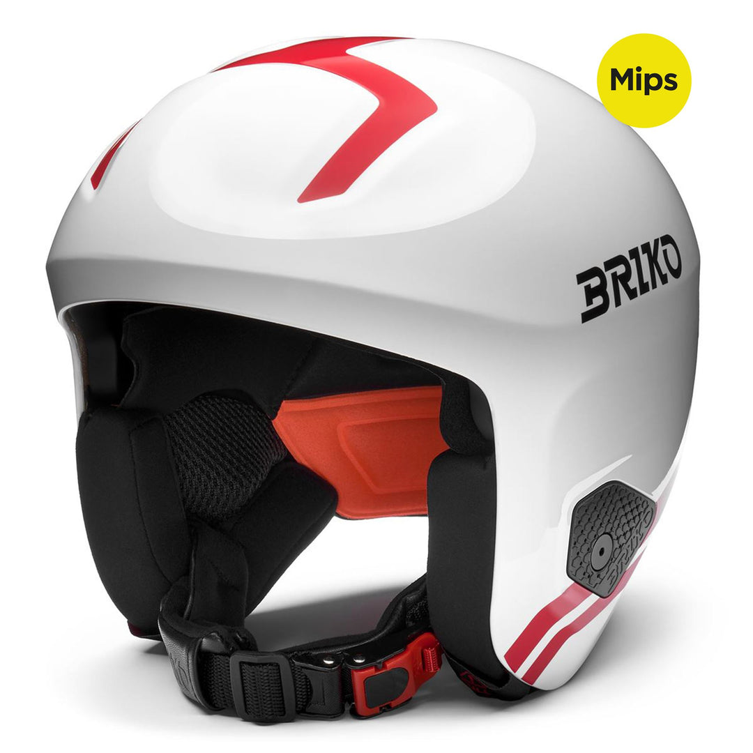 Casco da sci unisex rosso e bianco per le gare con assorbimento degli urti 01