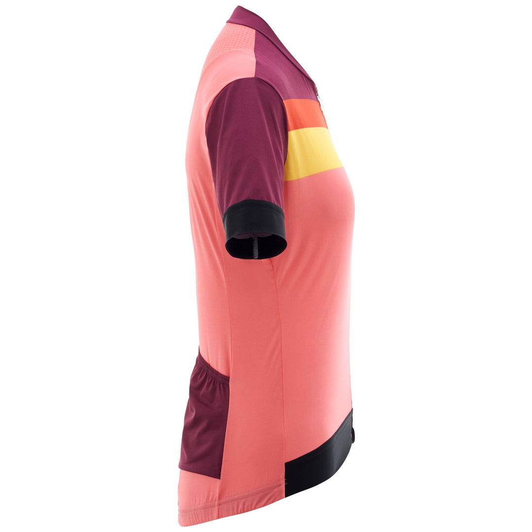Maillot de cyclisme léger rouge pour femme avec trois poches arrière main
