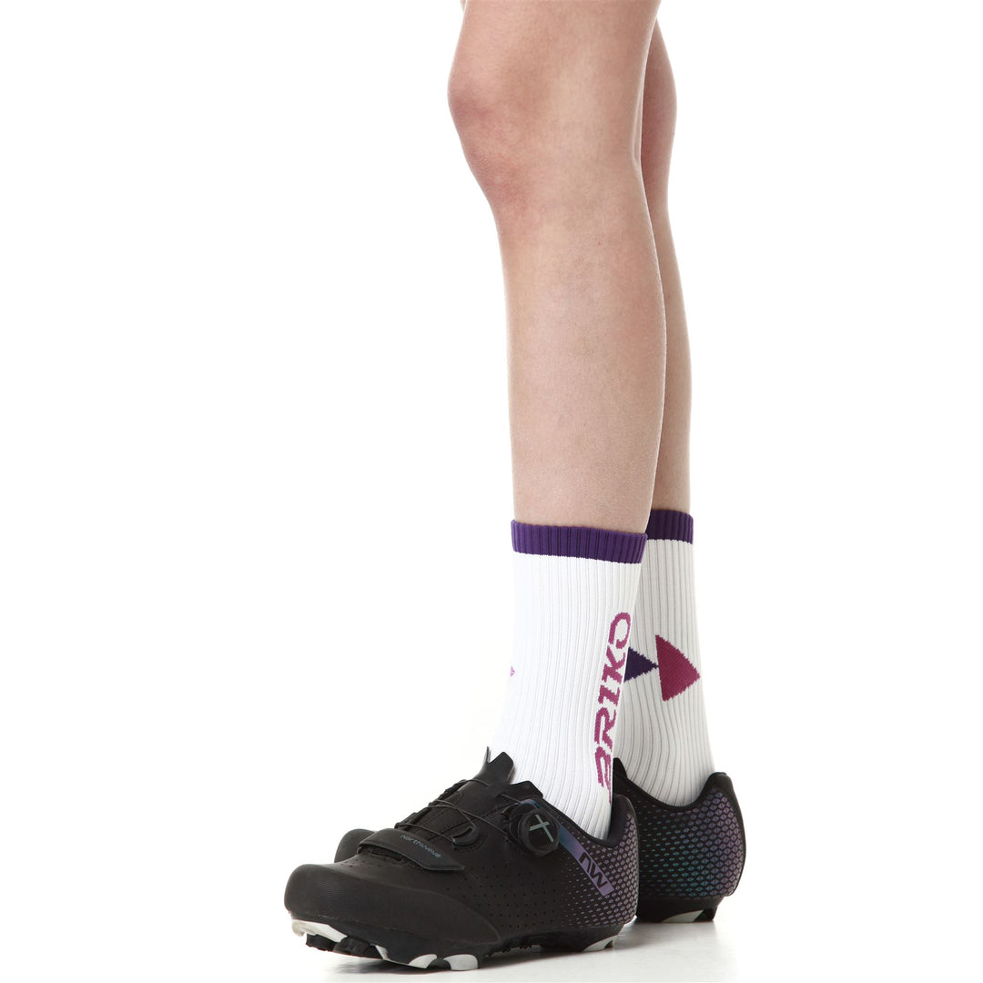 Unisex White and Violet Crew Socks for Cycling main