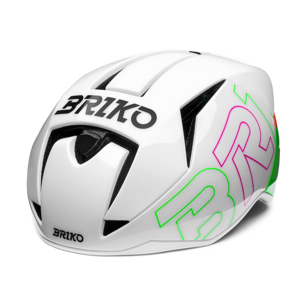 Casco da ciclismo unisex bianco e verde neon con sistema di ventilazione. 01