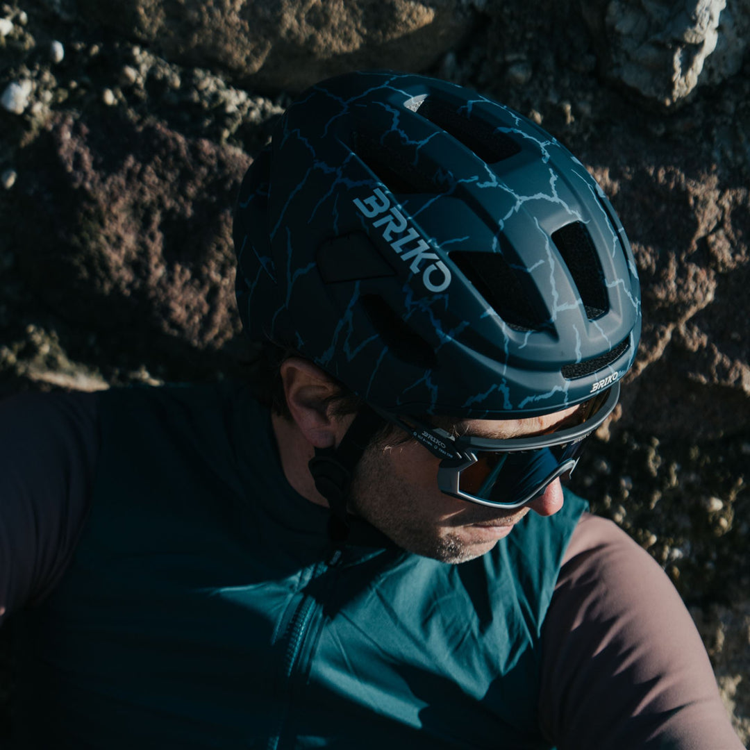 Unisex Blue and Beige Cycling Helmet with Ventilation and Safety Features main