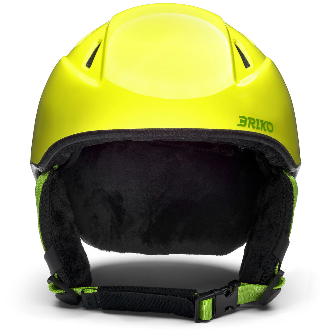 Casque de ski vert et jaune pour enfants, destiné aux jeunes athlètes main