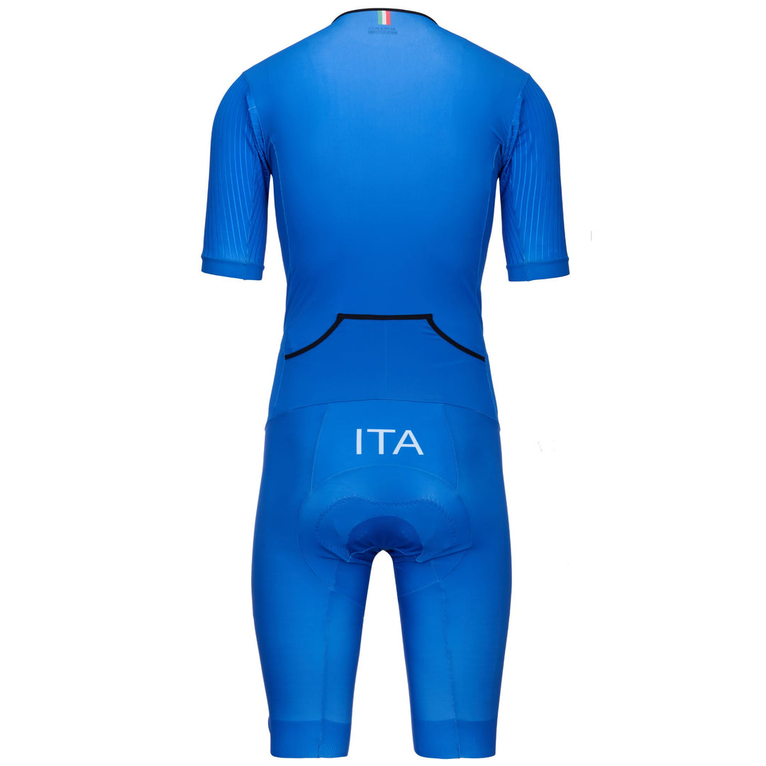 Combinaison de triathlon bleue pour homme, coupe aérodynamique main