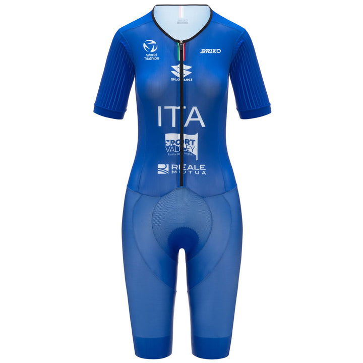 Combinaison de triathlon bleue pour femme, coupe aérodynamique 1